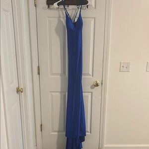Dave & Johnny Blue Spaghetti Strap Maxi Gown